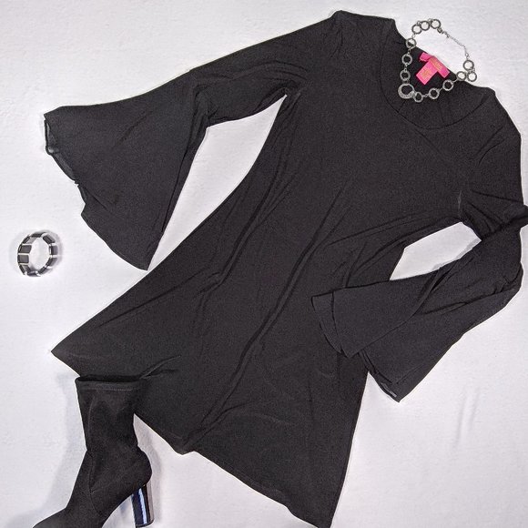 Catherine Malandrino Black Dress w/ Flared Sleeves - Picture 2 of 13